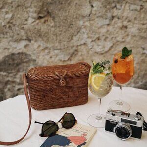 Square Rattan Wicker Crossbody Bag